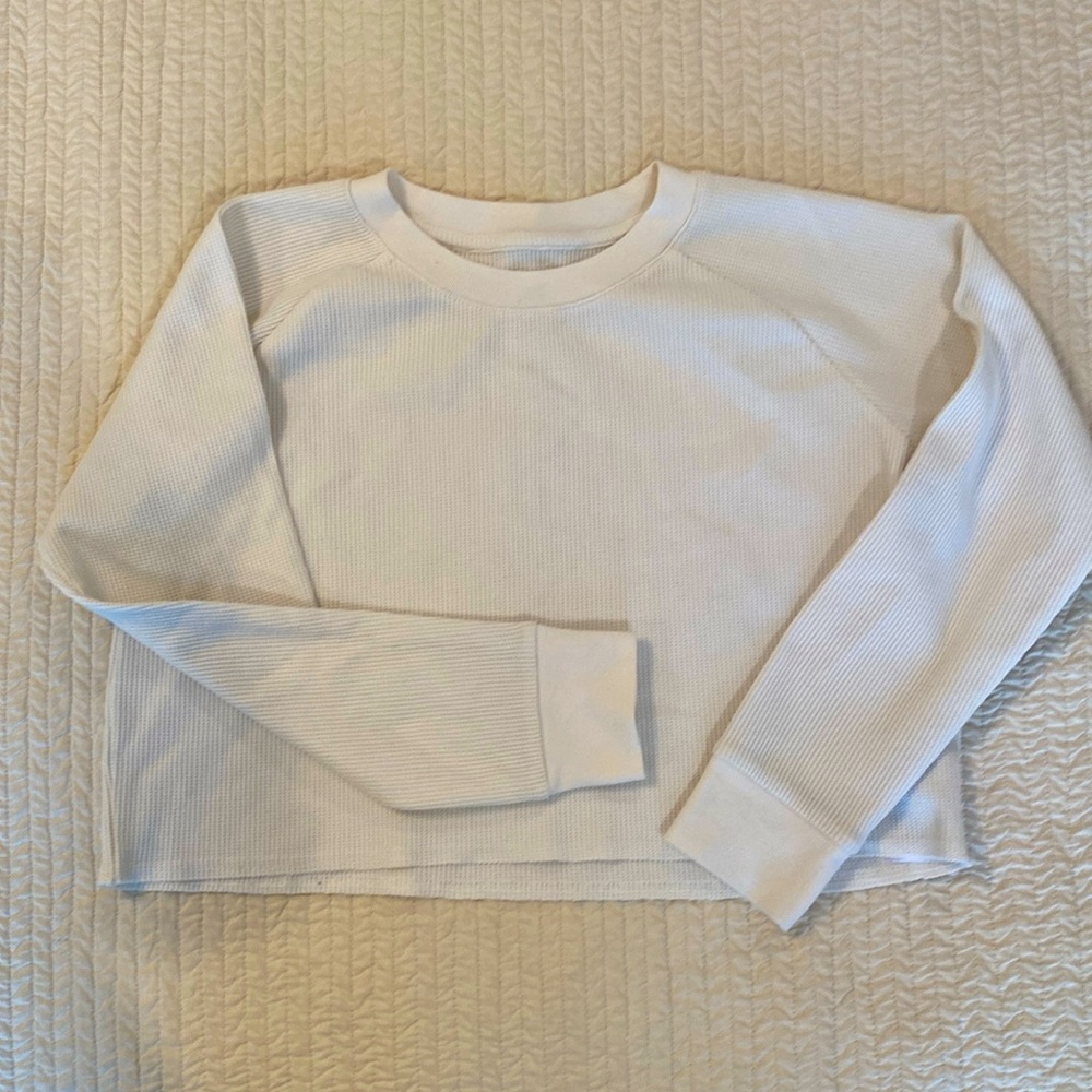 GAP Teen M, cotton waffle-knit cropped shirt, off white